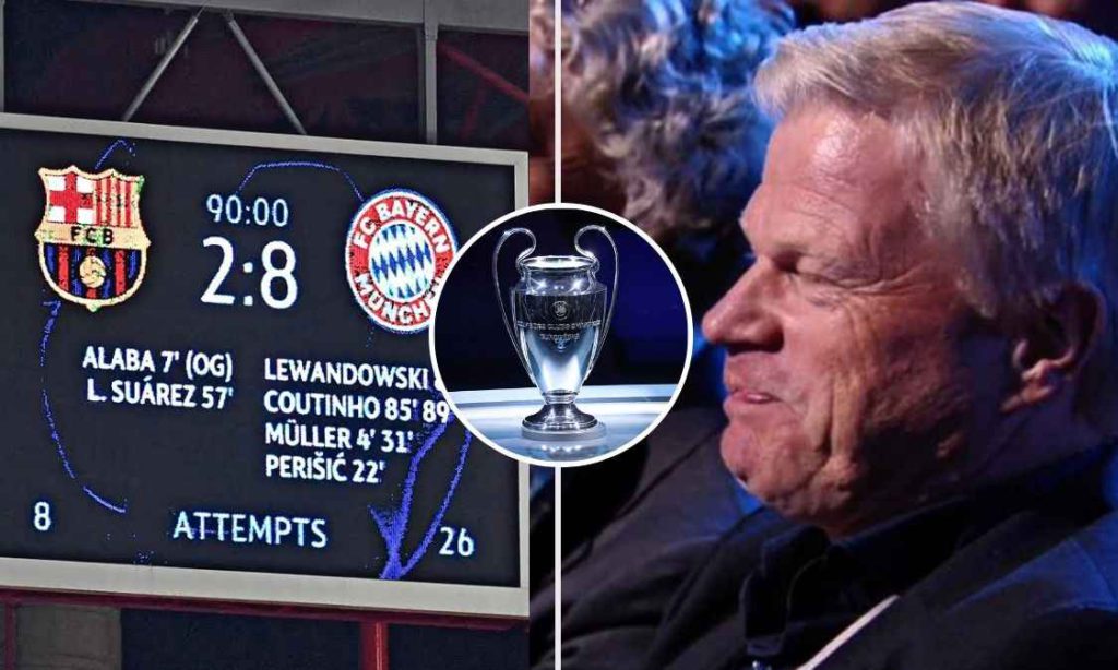 Oliver Kahn laughing in UCL draw vs Barcelona