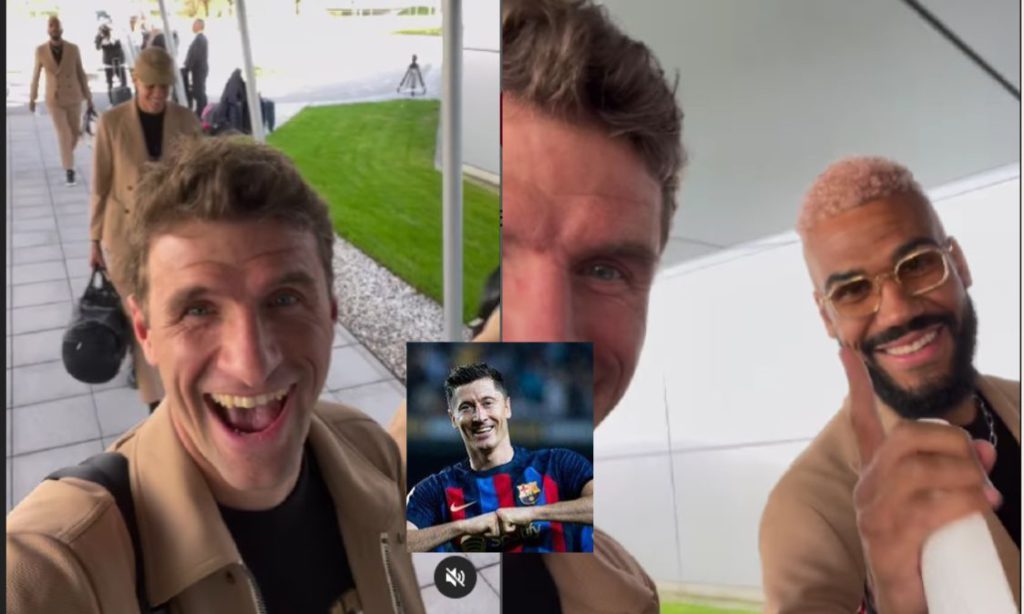 Thomas Muller mocking Robert Lewandowski