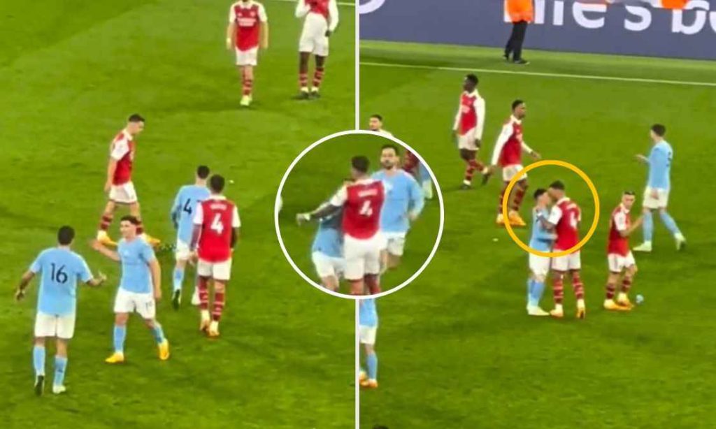 Ben White confronting Phil Foden after Arsenal's 4-1 loss to Man City